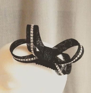 Occasion party black bow fascinator diamante 