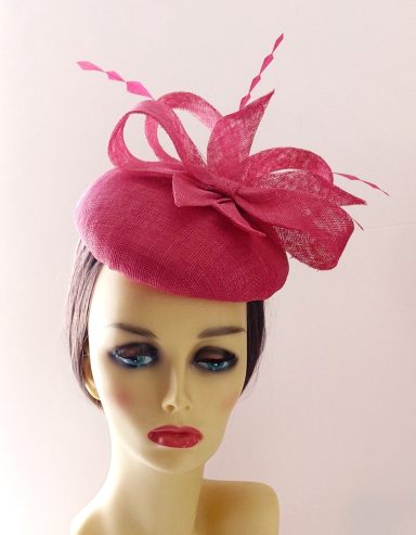 Wedding occasion womens button pillbox fuschia bow coque feathers