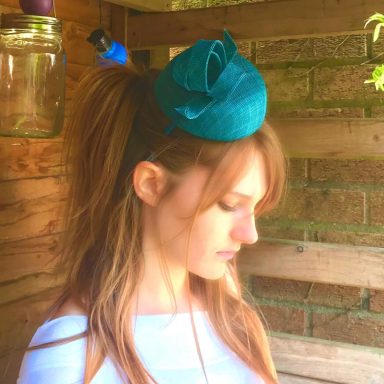 Occasion wedding pillbox hat teal turquoise swirl