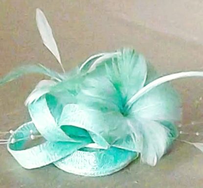 Occasion wedding blue turquoise fascinator flower bows feathers pearls