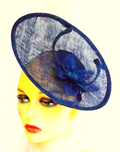 Wedding occasion navy disc fascinator flower ribbons